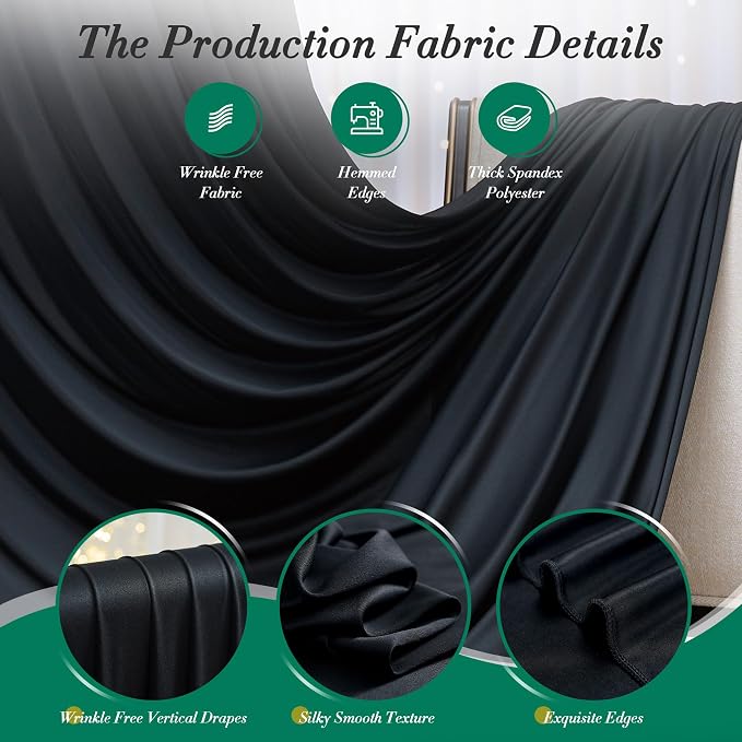 20 ft x 8 ft Black Backdrop Curtain for Parties, 4 Panels 5 ft x 8 ft Wrinkle Free Polyester Photo Black Backdrop Drapesfor Graduations Birthday Wedding Party Stage Curtains Home Decoration Supplies - Image 4