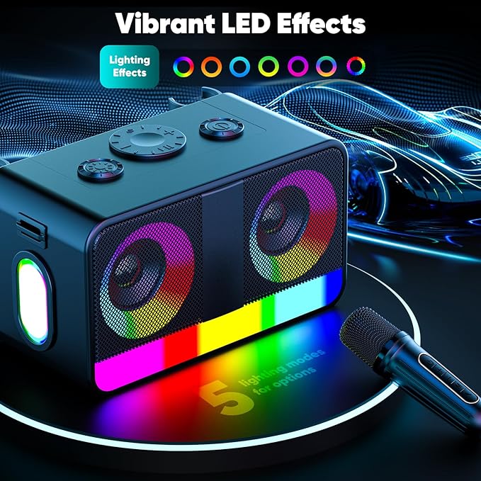 Karaoke Machine, Real 35W Portable Speaker,8H Long Time, 2 Rechargeable Wireless Microphones,LED,Karaoke Machine for Adults & Kids,BT/FM/USB/TF/AUX,for Home Party/Outdoors(CHJ171-Black)