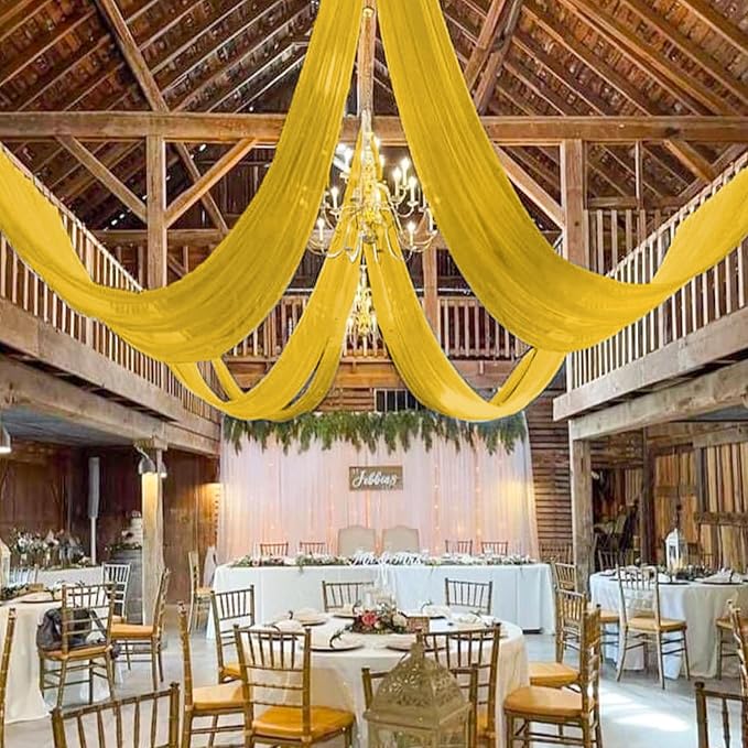 MODFUNS Ceiling Drapes for Parties Gold Sheer Wedding Arch Drapes 4 Panels 5x30ft Chiffon Fabric Ceiling Drapery Tulle Curtain for Backdrop Ceiling Draping Fabric for Party Wedding Hall Decor - Image 5