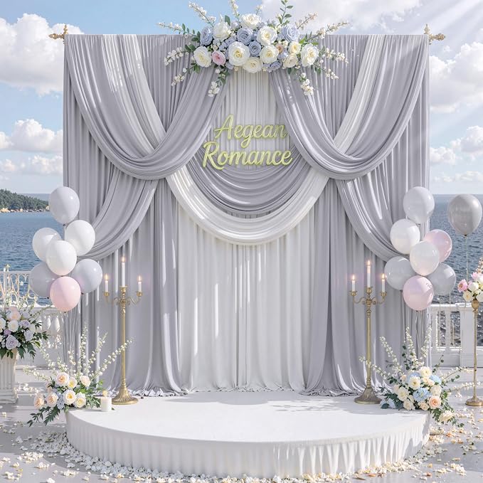40 ft x 10 ft Wrinkle Free Silver Backdrop Curtain for Parties, Polyester Silver Grey Backdrop Drapes 8 Panels 5x10ft for Baby Shower Photoshoot Engagement Wedding Birthday Photography Background - Image 9