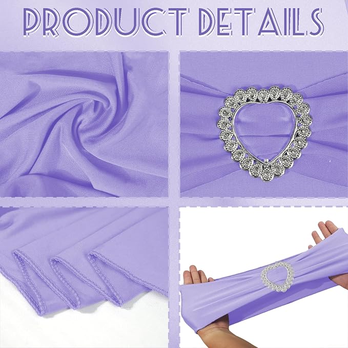 100PCS Spandex Chair Sashes Bows Universal Stretch Elastic Chair Cover Band Ties with Buckle Slider for Wedding Banquet Birthday Party Reception Event Decoration(Lavender) - Image 5
