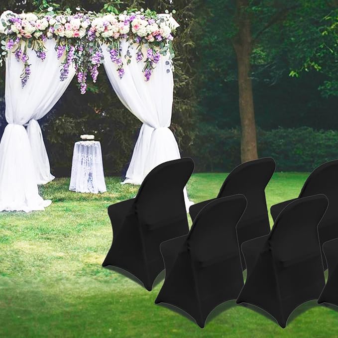 Black Folding Chair Covers 1PCS Spandex Stretch Slipcovers | Universal Fitted Chair Cover Protector,Stretch Chair Covers for Wedding,Party, Banquet, Holidays, Celebration - Image 2