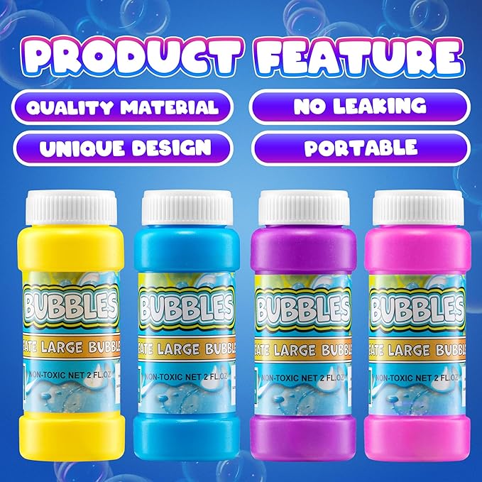 Party Bubbles for Kids - (Bulk Pack of 24) 2-oz Bubbles Bulk Solution with Bubble Wands Assorted Neon Colors for Outdoor Toys Summer Games, Birthday Party Favors, & Goodie Bags Stuffers