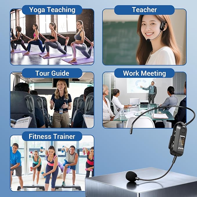 Depusheng 2.4G Wireless Microphone Headset,Lavalier and Handheld Mic 160ft Range,with 1/8''&1/4'' Plug for PA System,Voice Amplifier