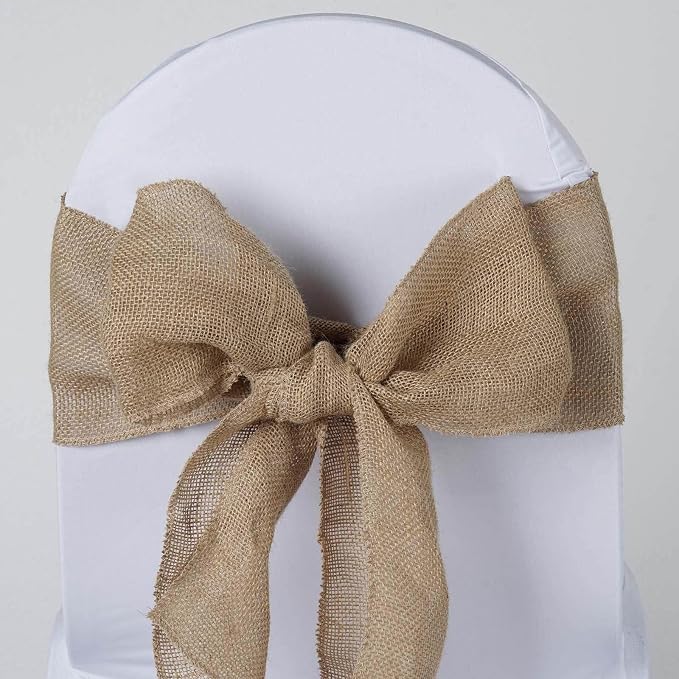 Efavormart 5"x108" | Natural Burlap Chair Sashes Covers, Hessian Fabric Rustic Jute Chair Sashes Covers, Chair Bow - Image 7
