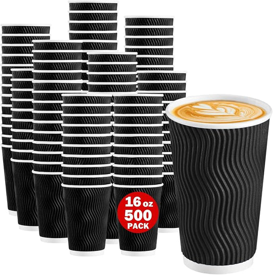 Lamosi 500 Pack Coffee Cups 16 oz, Disposable Paper Coffee Cups No Lids | 3-Layer Heat-Insulated Cups for To-Go Cold Beverages, Hot Tea and Drinks, Cafe, Travel, Party and Office Use (Black) by BuyNow