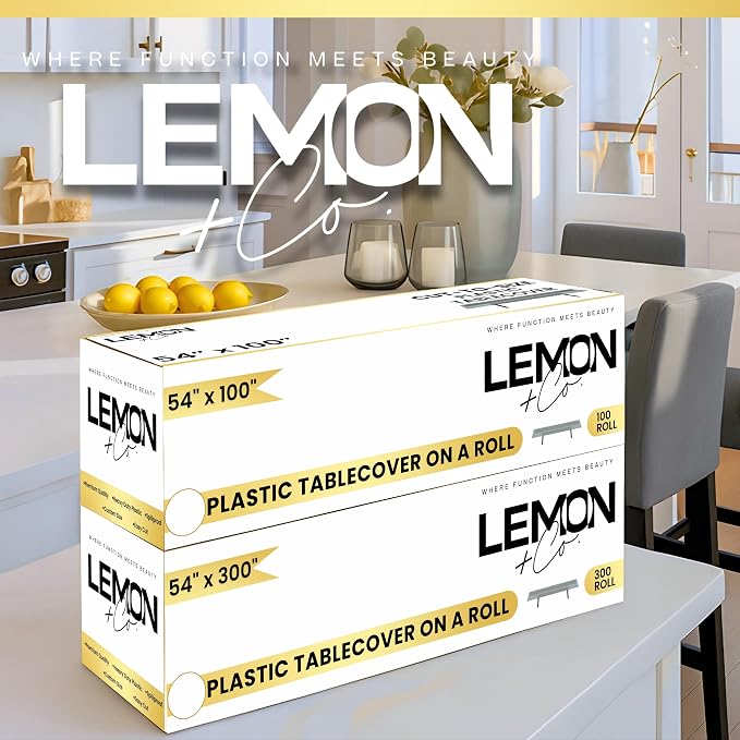 LEMON + Co. Orange Premium Plastic Tablecloth Roll - 54" x300' for Parties with Cutter Box - Cut to Size Rectangle & Round Disposable Tablecloth Plastic Table Cover - Image 6