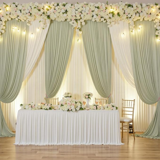 10 ft x 10 ft Wrinkle Free Light Green Backdrop Curtain for Parties, Thick Green Polyester Photo Backdrop Drapes for Baby Shower Wedding Engagement Birthday Party Backdrop Stand,5ft x 10ft 2 Panels - Image 7