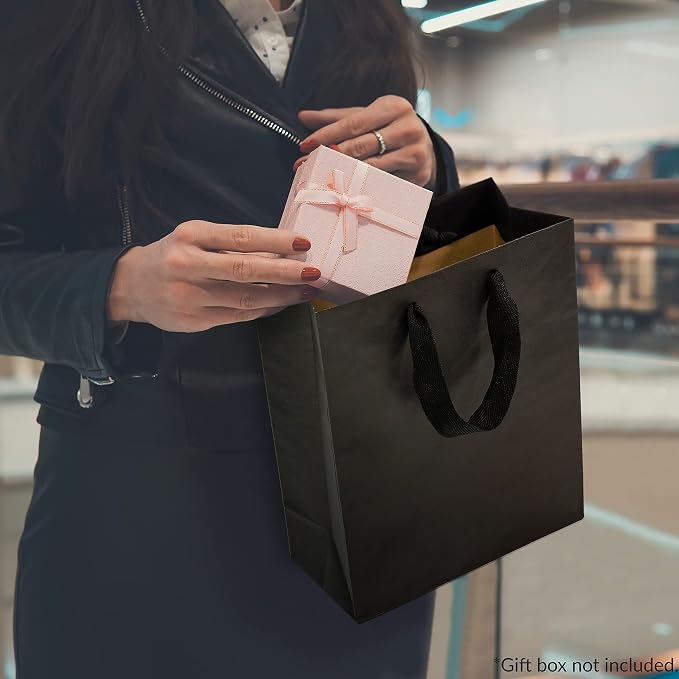Prime Line Packaging Black Gift Bags, Kraft Paper Bags with Handles for Shopping, Small Business, Boutique, Retail Stores, Guest, Merchandise, Bulk, 8x4x10, 50 Pack - Image 3