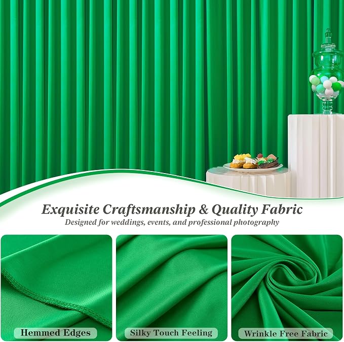 20 ft x 10 ft Wrinkle Free Green Backdrop Curtain for Parties, 4 Panels 10ft Polyester Green Photo Backdrop Drapes for Graduation Birthday Wedding Party Stage Curtains - Image 6