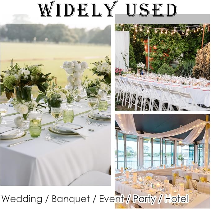 fani 10 Packs White Tablecloth - 60 x 126 Inch for 8Ft Tables | Washable Polyester Fabric, Stain Wrinkle Resistant Rectangle Table Cloth for Wedding Banquets Parties Buffet Dining - Image 5