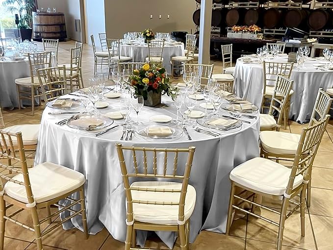 12 Pack 108 Inch Round Satin Tablecloth, Silver - Image 5