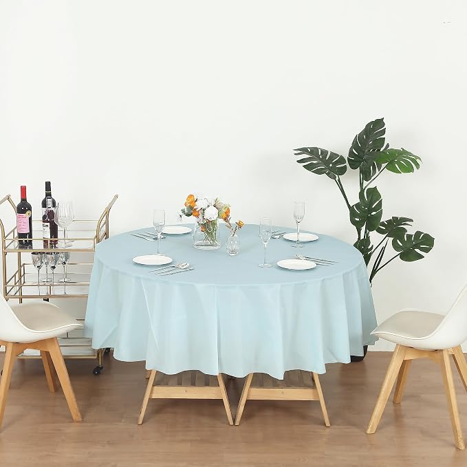 Evershine Case of 72 Pack Bulk Heavy Duty Light Blue Round 84" Plastic Table Covers Tablecloth (Reusable) (Round 84", Light Blue) - Image 3