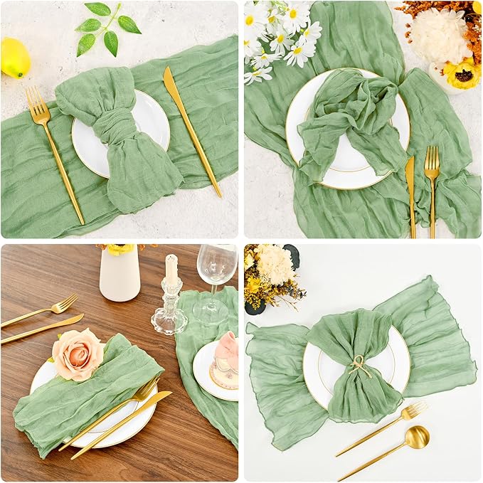 Pesonlook 42 Pcs Sage Green Cheesecloth Napkins for Wedding,20 x 20 Inch | Rustic Boho Wrinkled Napkins Bulk ,Washable Cloth Dinner Napkins for Dinner,Family Everyday Use/Parties - Image 7