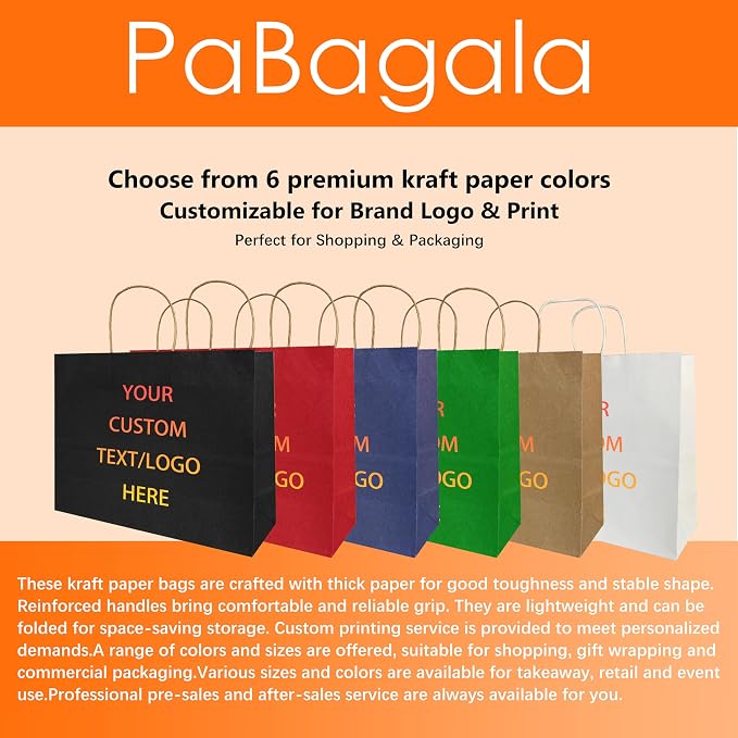 Custom Printed Kraft Paper Bags - 50Pack - 12.6" x 4.3" x 9.8"- Brown Gift Bags with Handles - Perfect for Small Business, Retail, Party Favors, Wedding - Premium Quality, Logo Customizable - Image 5