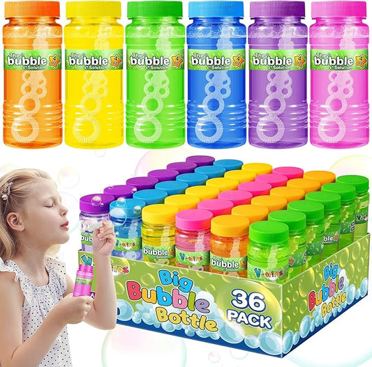 V-Opitos 36 Pack Bubble Bottles with Wands in 6 Colors, 4oz Bubbles Solution, Bubble Party Favors for Kids, Birthday, School Classroom Prizes for Boys & Girls, Ideal Goodies Bag Stuffers