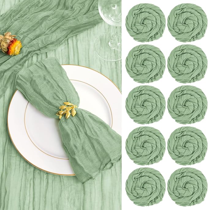 fani 60 Pack Gauze Cheesecloth Napkins, 20 x 20 in, Sage Green | Wrinkled Table Napkins, Soft Cotton, Rustic Decorative, Weddings, Party, Dinner Table, Everyday Use by fani