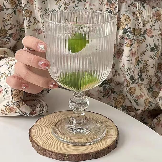 Vintage Glassware Water Goblets Drinking Clear Wine Glasses set of 6 Embossed Drinkware Stemware 13 oz for Wedding Party Bar Christmas