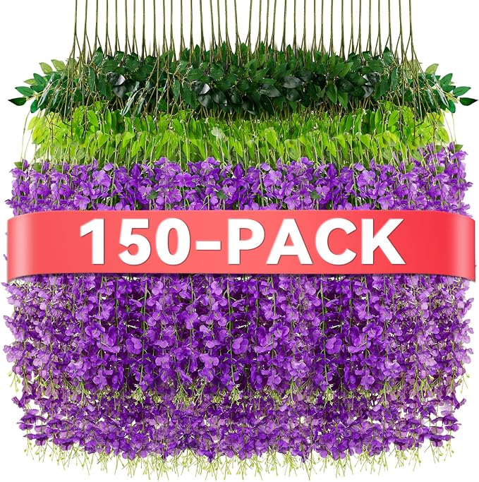 Alotiki Purple Wisteria Hanging Flowers,150 Pack Fake Hanging Flowers | Artificial Flowers for Outdoors, Fake Flowers Garland for Backdrop, Home Garden Wedding Decor, Wisteria Garland Wedding Arch by CreateABetterLife