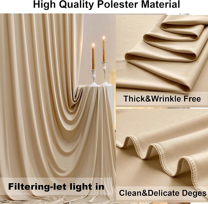 30ft x 10ft Wrinkle Free Beige Backdrop Curtains for Parties Weddings, 6 Panels 5×10ft Soft Silk Polyester Photo Backdrop Drapes for Birthday Baby Shower Baptism Photo Photography Background Cloth - Image 4