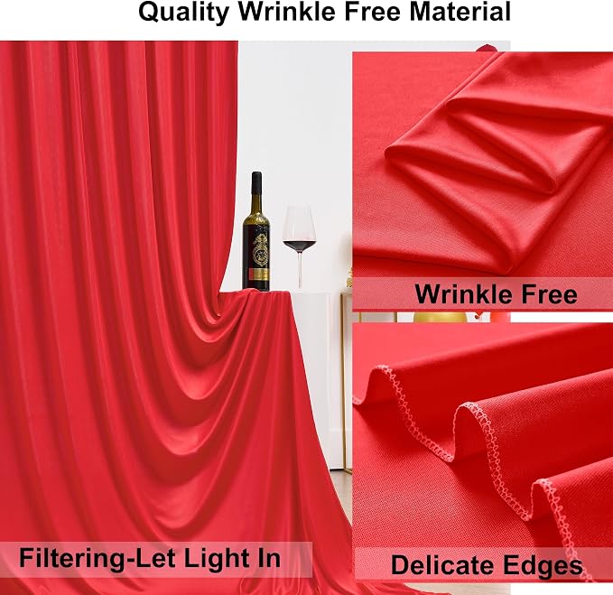 30ft×8ft Wrinkle Free Red Backdrop Curtain for Party, 6 Panels 5×8ft Thick Silky Polyester Red Photo Backdrops Drapes Curtains for Birthday Baby Shower Themed Parties Wedding Photography - Image 3