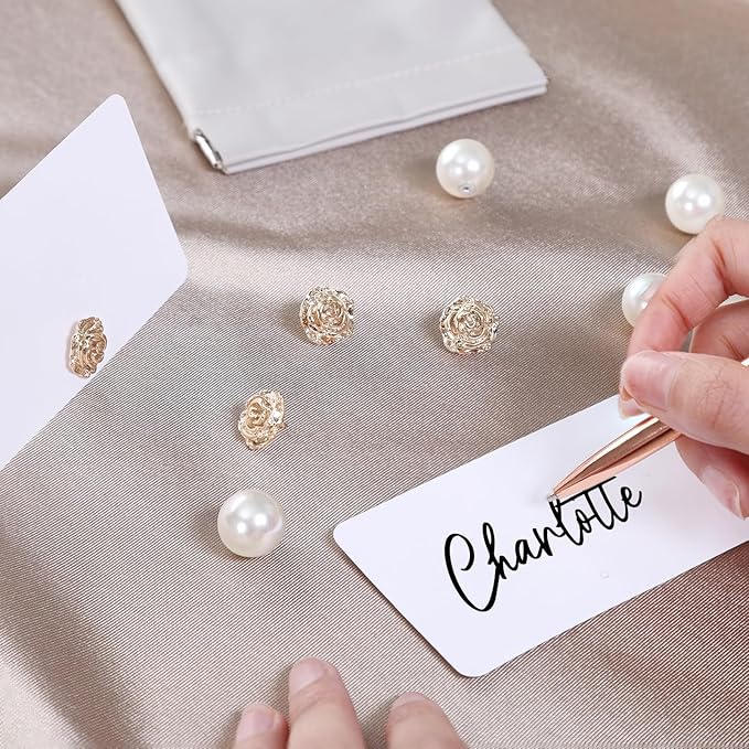 UNIQOOO 12Pcs Decorative Rose Floral Place Card Holders Bulk, Luxury Gold Metal Name Card Stands Set, for Wedding Table Setting, Business Card, Name Tag, Party Food Labels