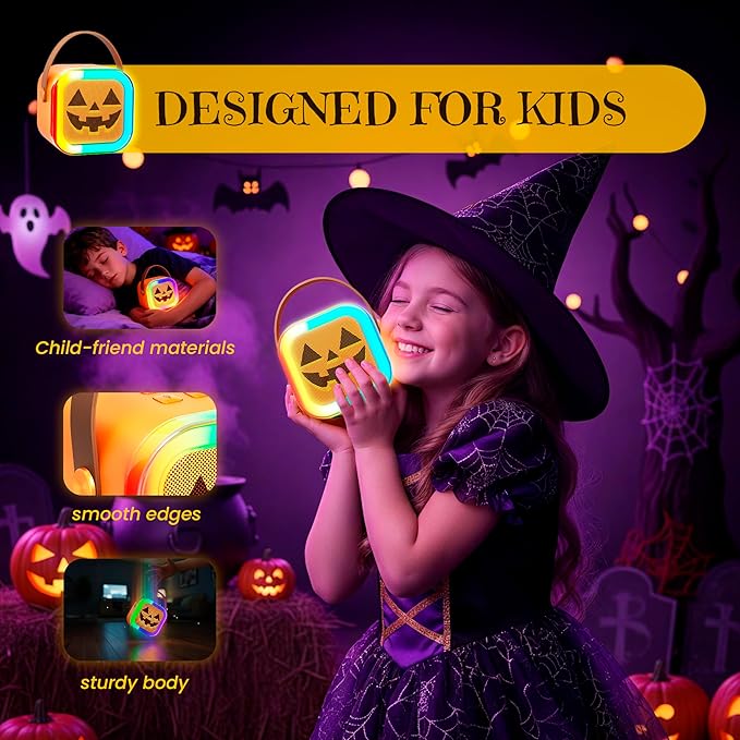 Mini Karaoke Machine for Kids, Halloween Party Supplies & 2025 TOP Toy Gifts Ideas for Girls Boys Ages 4-12, Portable MP3 Player with 2 Wireless Mics for Birthday Christmas Singing Games（Pumpkin）