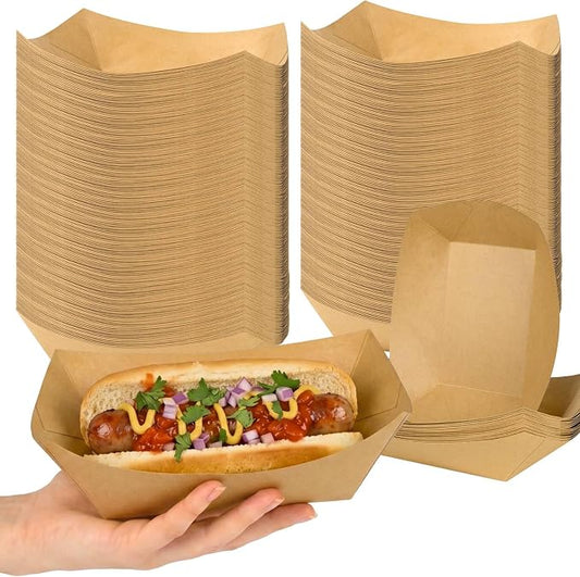 Artcochan 250 Pack 3lb Paper Food Trays,Heavy Duty Disposable Food Boats, Greaseproof Kraft Paper Trays for Nachos Hot Dogs Tacos Fries Snacks Party Carnival by Artcochan