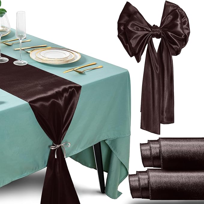 SI Pack of 10 Wedding 12 x 108 inch Satin Table Runner for Wedding, Decorations for Graduations, Engagements, Birthday Parties, Banquets, Runners fit Rectangle, Round Table - Coffee by Unknown