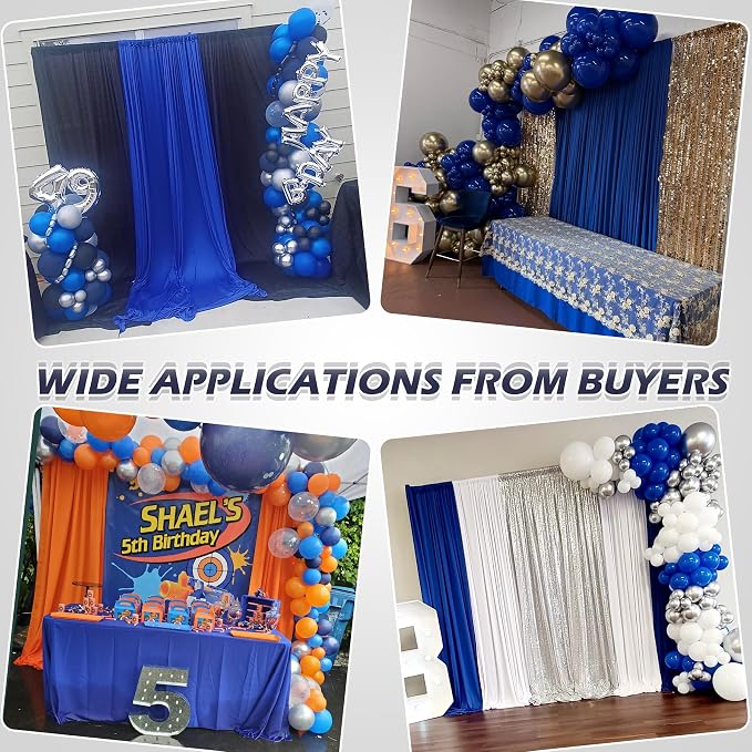 20ft×10ft Wrinkle Free Royal Blue Backdrop Curtain for Parties, 4 Panels 5×10ft Soft Silky Polyester Blue Photo Backdrop Drapes for Boss Baby Birthday Party Wedding Photography Background Cloth - Image 3