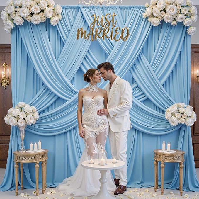 20x10ft Baby Blue Backdrop Curtains for Parties, 4 Panels 5x10ft Wrinkle-Free Polyester Background Curtains for Wedding, Birthday, Baby Shower,Graduation, Decorations - Image 6