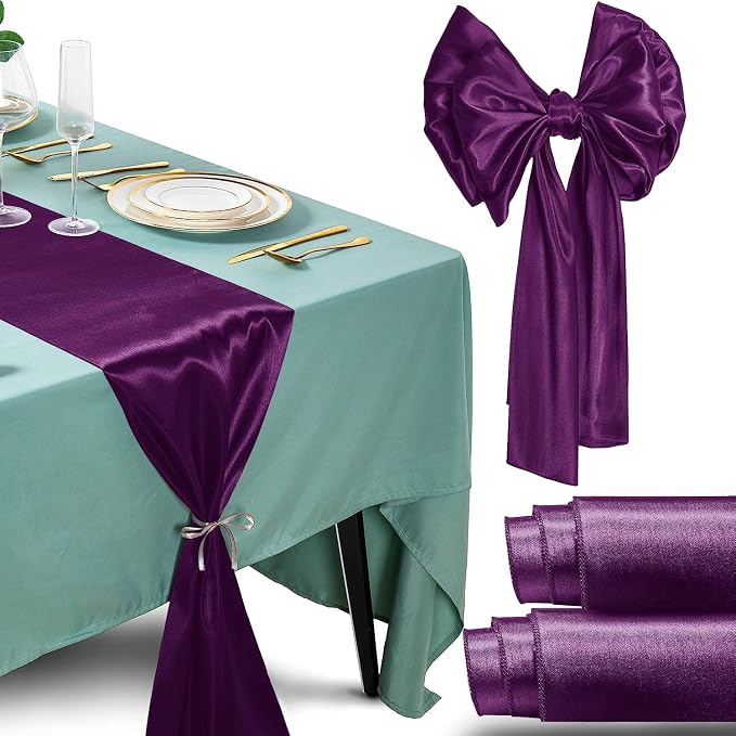 SI Pack of 10 Wedding 12 x 108 inch Satin Table Runner for Wedding, Decorations for Graduations, Engagements, Birthday Parties, Banquets, Runners fit Rectangle, Round Table - Eggplant by Unknown