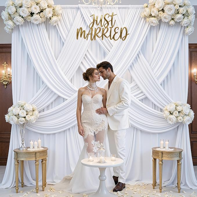 40x10ft White Backdrop Curtains for Parties, 8 Panels 5x10ft Wrinkle-Free Polyester Background Curtains for Wedding, Birthday, Baby Shower,Graduation, Decorations - Image 5