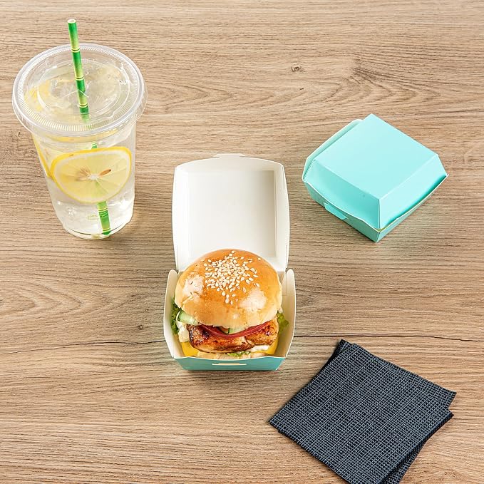 Restaurantware Turquoise Paper Mini Burger Box, 2.8 x 2 In, 100 Pack - Image 6