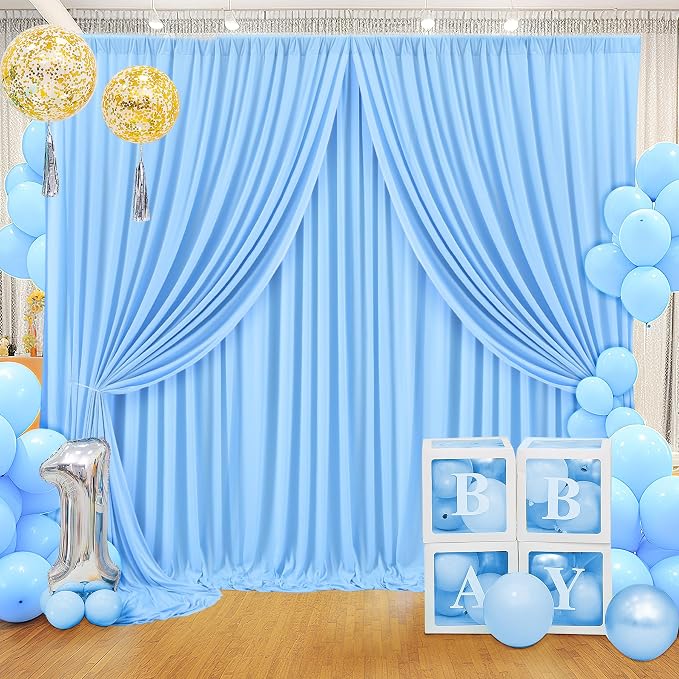 40ft x 10ft Wrinkle Free Baby Blue Backdrop Curtain for Boy Birthday Party,8 Panels 5×10ft Soft Silky Polyester Blue Photo Backdrop Drapes for Baby Shower Gender Reveal Wedding Photography - Image 8