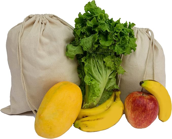 8x12 inches 100% Cotton Canvas, Biodegradable and Reusable Premium Quality Muslin Drawstring Produce Bags (Pack Of 50) - Image 5