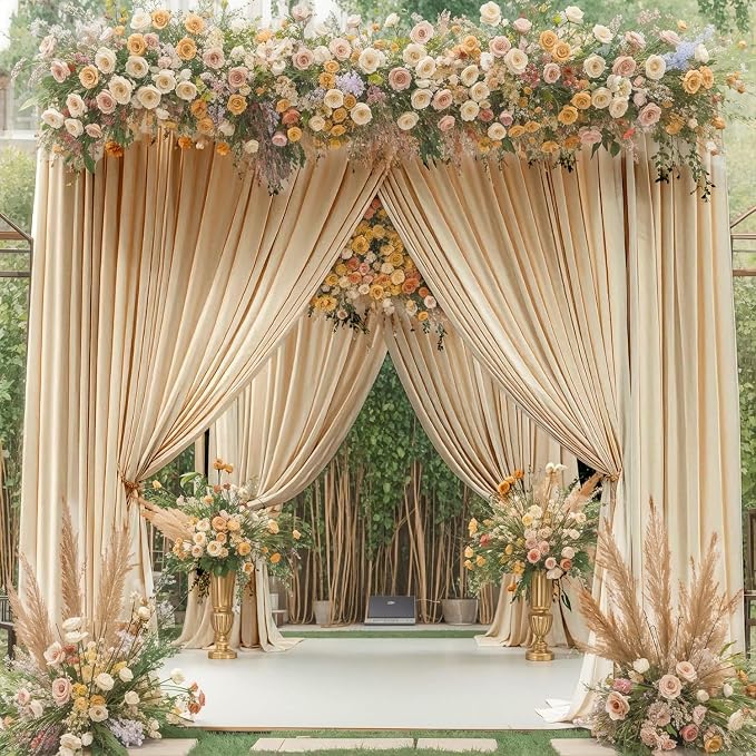 30ft x 10ft Wrinkle Free Beige Backdrop Curtains for Parties Weddings, 6 Panels 5×10ft Soft Silk Polyester Photo Backdrop Drapes for Birthday Baby Shower Baptism Photo Photography Background Cloth - Image 3
