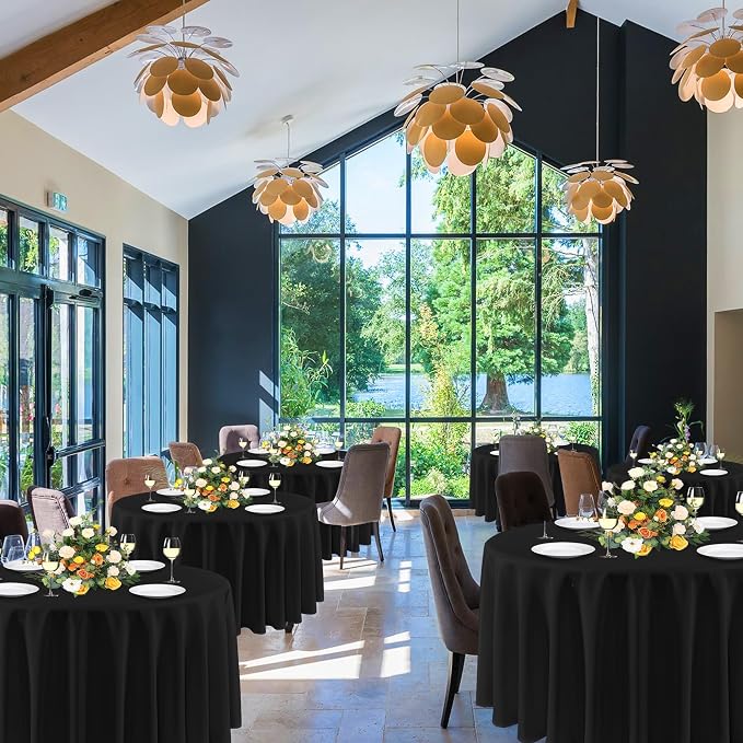 sancua 108 Inch Round Tablecloths Black (Fit 48-84 Inch Tables), 6 Pack | Circle Fabric Table Cloths for Wedding Party Reception Banquet Birthday, Washable Polyester Covers - Image 2