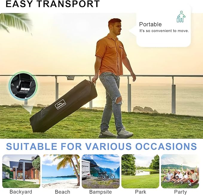 KAMPKEEPER 10x10 Pop-Up Canopy Tent, Waterproof, Portable Shade with Side Walls, Adjustable Instant Outdoor Shelter for Camping, Backyard, and Events, Grey