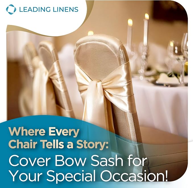 Leading Linens 50 pcs Ivory 108"x8" Satin Bow Sash Chair Cover Decoration | Elegant satin chair bow sashes, perfect for weddings, receptions, banquets, & parties. Reusable & washable. - Image 4