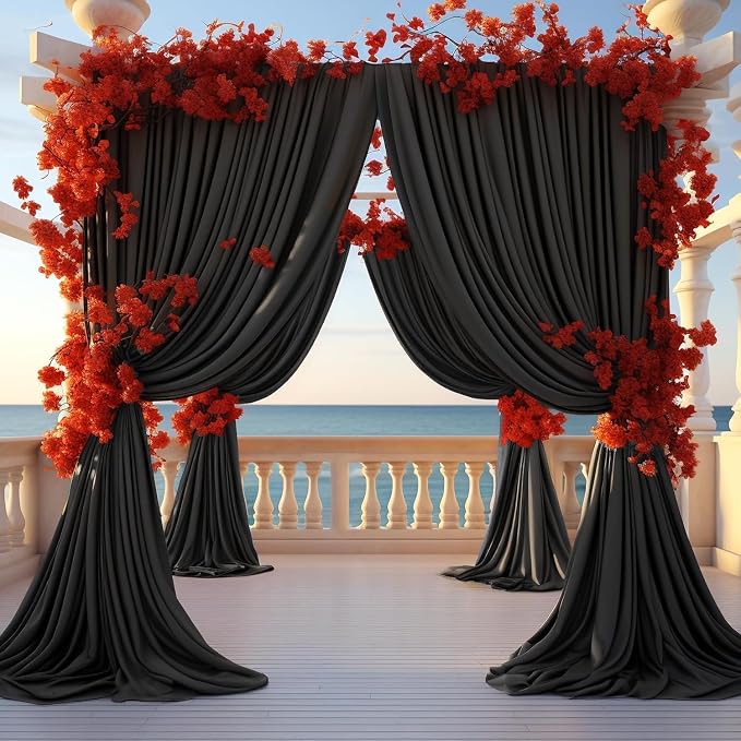 40ft x 10ft Wrinkle Free Black Backdrop Curtain for Parties, 8 Panels Silky Polyester Black Wedding Drapes for Backdrop 10 ft Photo Back Drop Cloth for Birthday Graduation Photography Background - Image 5