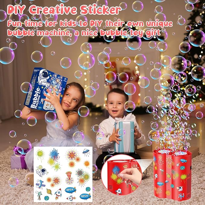 Panamalar Fireworks Bubble Machine, Automatic Bubble Blower 20000+ Bubbles per Minute for Kids, 26 Holes Bubble Machine Maker with Lights/240ml Solution/DIY Sticker for Outdoor Party Wedding Garden
