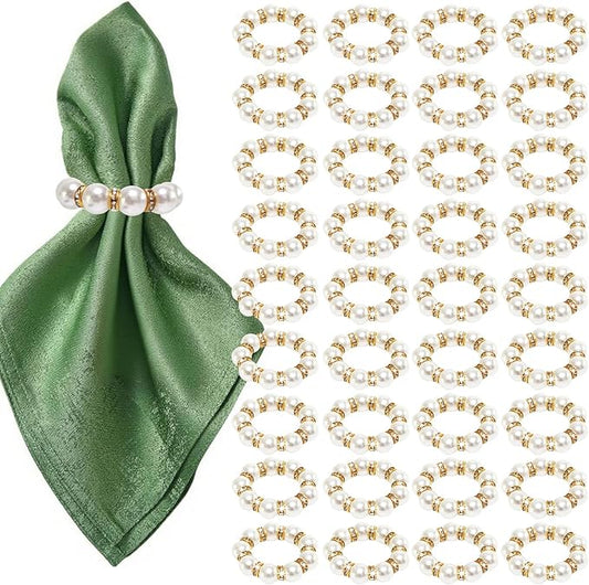 100 Pcs Pearl Napkin Rings, Exquisite Gold Napkin Rings Bulk, Suitable for Table Decorations for Weddings, Family Parties, Engagements, Christmas, and Other Occasions