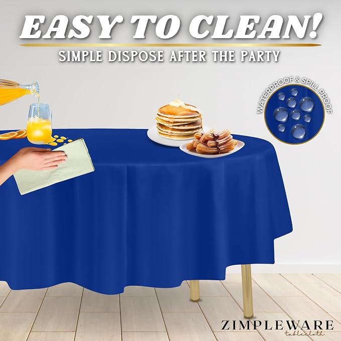 ZIMPLEWARE Blue Standard Disposable Plastic Party Tablecloth [Case of 72] 84 x 84” Round Table Cover for Indoor & Outdoor Use - Image 5