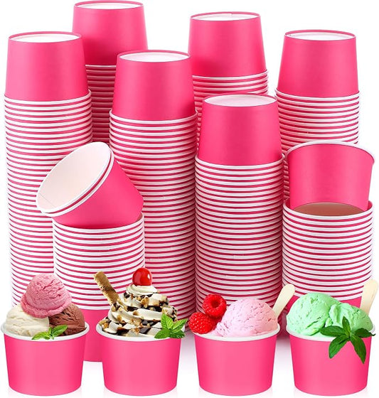 Nuenen 300 Pcs 8 oz Summer Ice Cream Paper Cups Bulk Disposable Dessert Cups Solid Color Paper Dessert Bowls for Snack Sundae Spring Party Favors Ice Cream Bar Supplies (Rose Red) by Nuenen