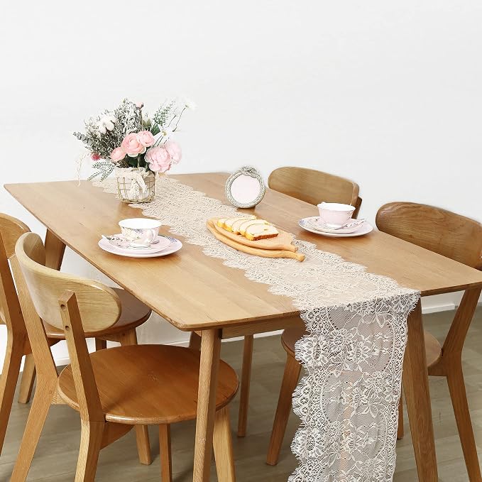 Lace Table Runners Farmhouse Chic Runner 14x120 Inch Rustic Wedding Ivory - Image 2