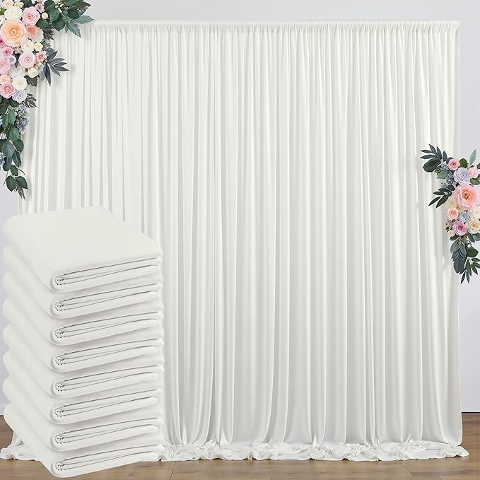 40 ft x 10 ft Wrinkle Free Ivory Backdrop Curtain for Wedding Parties, Polyester Ivory Photo Backdrop Drapes 8 Panels 5x10ft for Baby Shower Photoshoot Engagement Birthday Party Photography Background by Outpain
