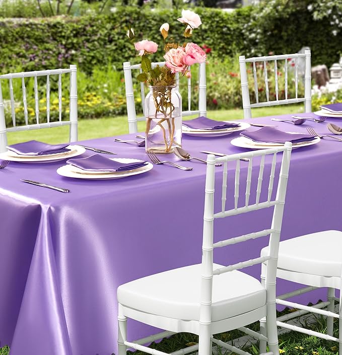 1 Pack Rectangle Satin Tablecloth 60 x 84 Inches Table Cover, Bright Overlay Table Cloth Silky Smooth Fabric Tablecloth Table Decor for Wedding Banquet Table Decoration, Light Purple