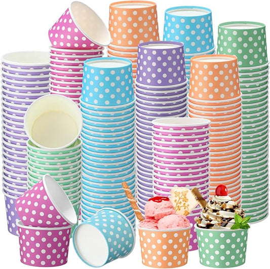 Honeydak 150 ml/ 5 oz Ice Cream Cups for Party Small Ice Cream Cups Disposable Treat Paper Dessert Snacks Sundae Container Wedding Birthday Party Supplies(Colorful Dot,400 Pack) by Honeydak