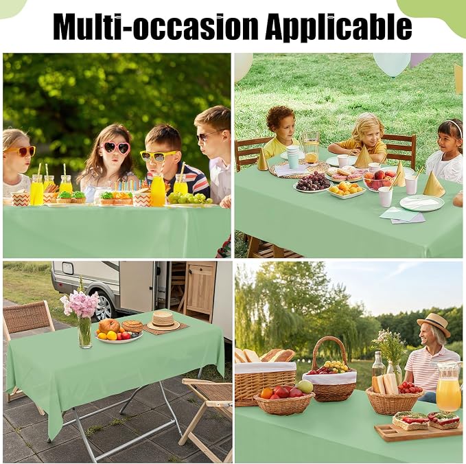 Smiry Disposable Table Cloth - 6 Pack, 54 x 108 Inch Waterproof Rectangle Tablecloths for Parties, Decorative Plastic Table Cover, Leakproof & Sturdy, Sage Green - Image 7